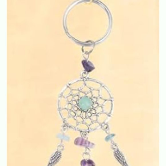Dreamcatcher Keychain Crystal Glass Gemstone Feathers Silver Keyring Purple NEW - Picture 10 of 10